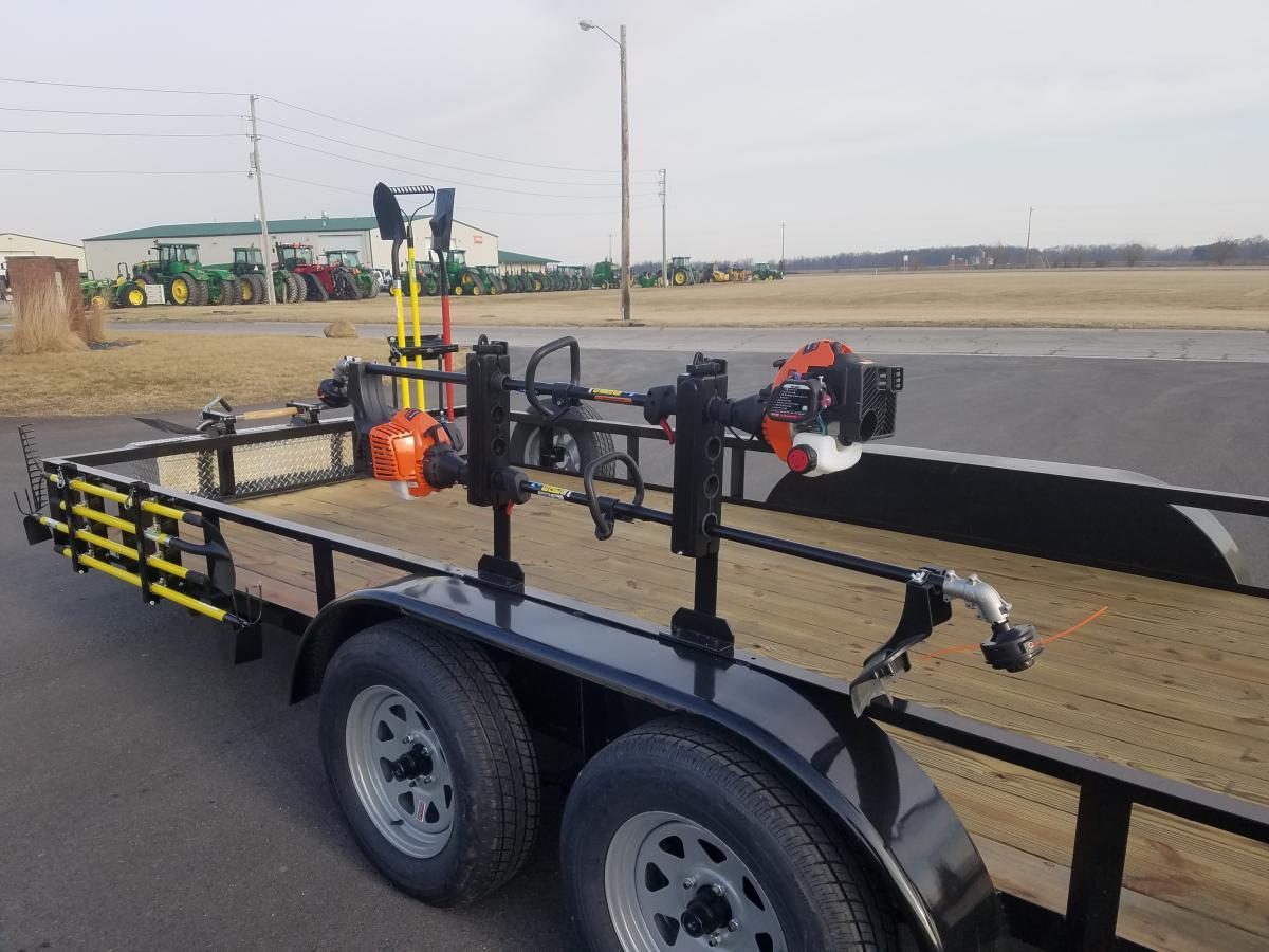tool rack, tool holder, landscaping tool holder, weedeater rack, yard tool holder, trailer tool rack