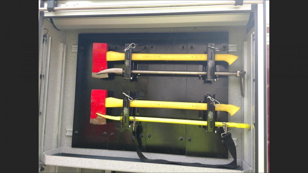 tool rack, tool holder, fire truck